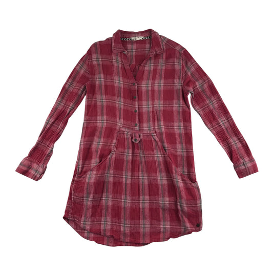White Stuff dress women's XS pink checked shirt style with v-neck long sleeve
