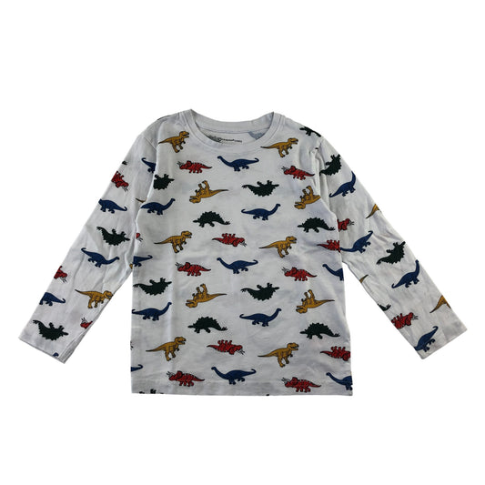 Primark t-shirt 5-6 years white multicolour dinosaurs long sleeve cotton