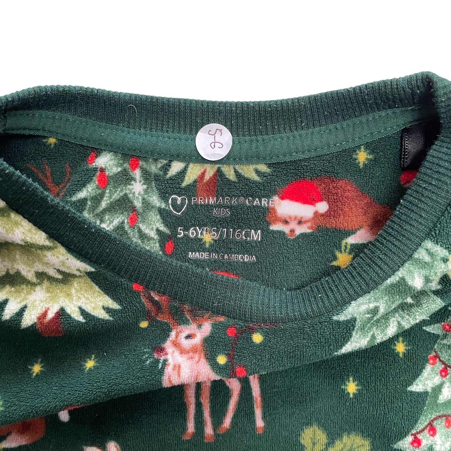 Primark festive pyjama set 5-6 years dark green long sleeve fleecy forest animals