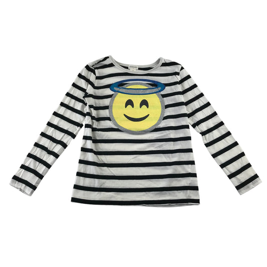 Crewcuts t-shirt 7-8 years white and navy stripy halo emoji cotton