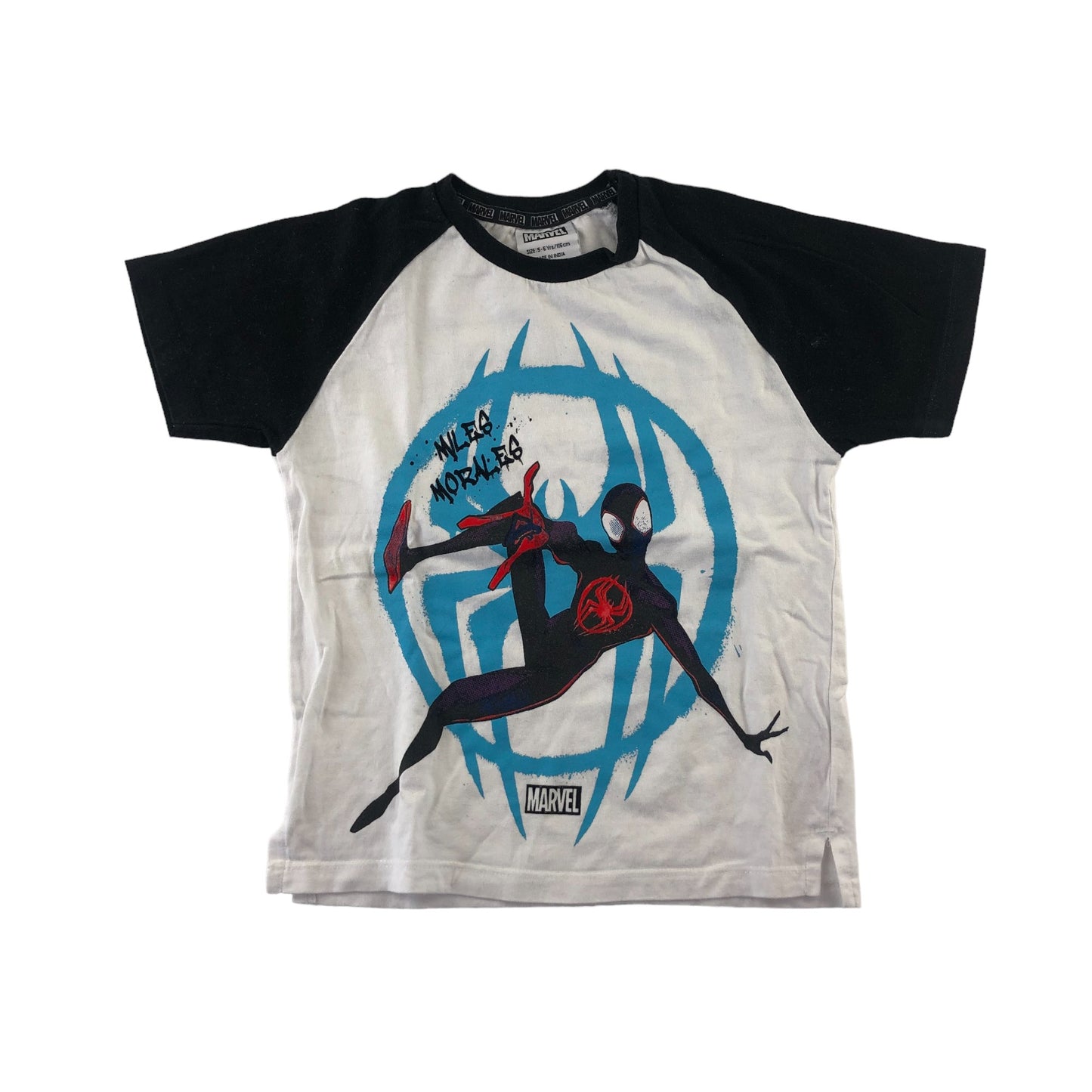 Primark t-shirt 5-6 years white and black Spiderman print short sleeve cotton