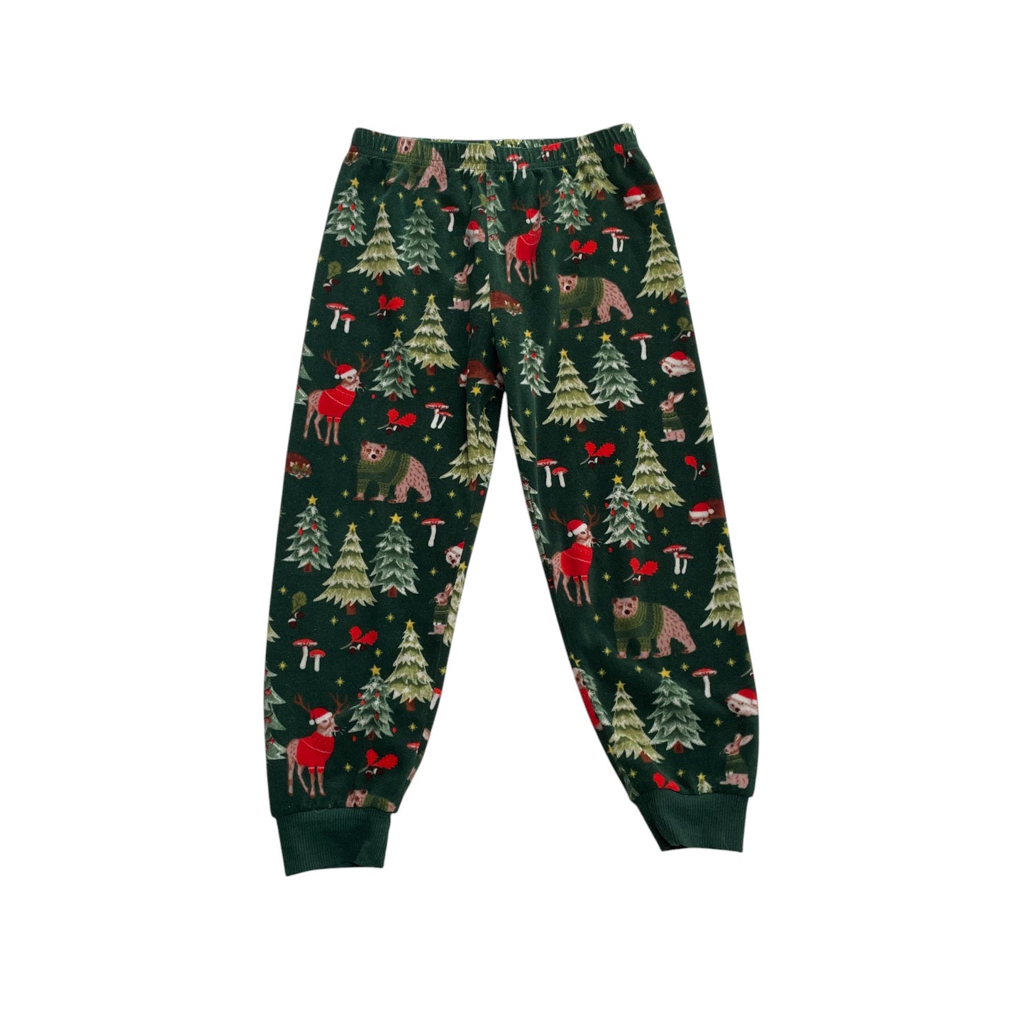 Primark festive pyjama set 5-6 years dark green long sleeve fleecy forest animals