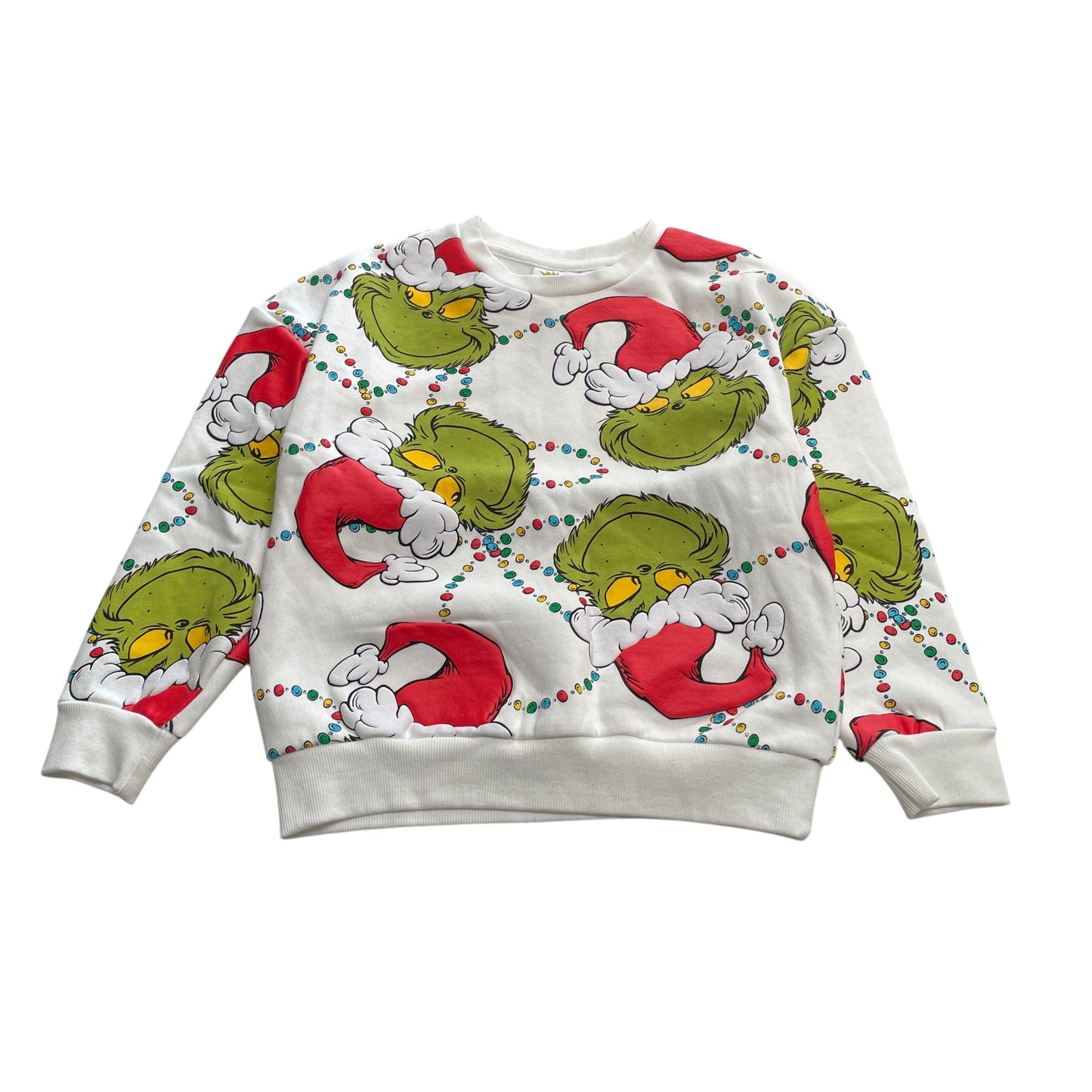 Primark festive sweater 6-7 years white and green The Grinch printed jersey