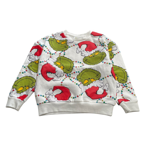 Primark festive sweater 6-7 years white and green The Grinch printed jersey