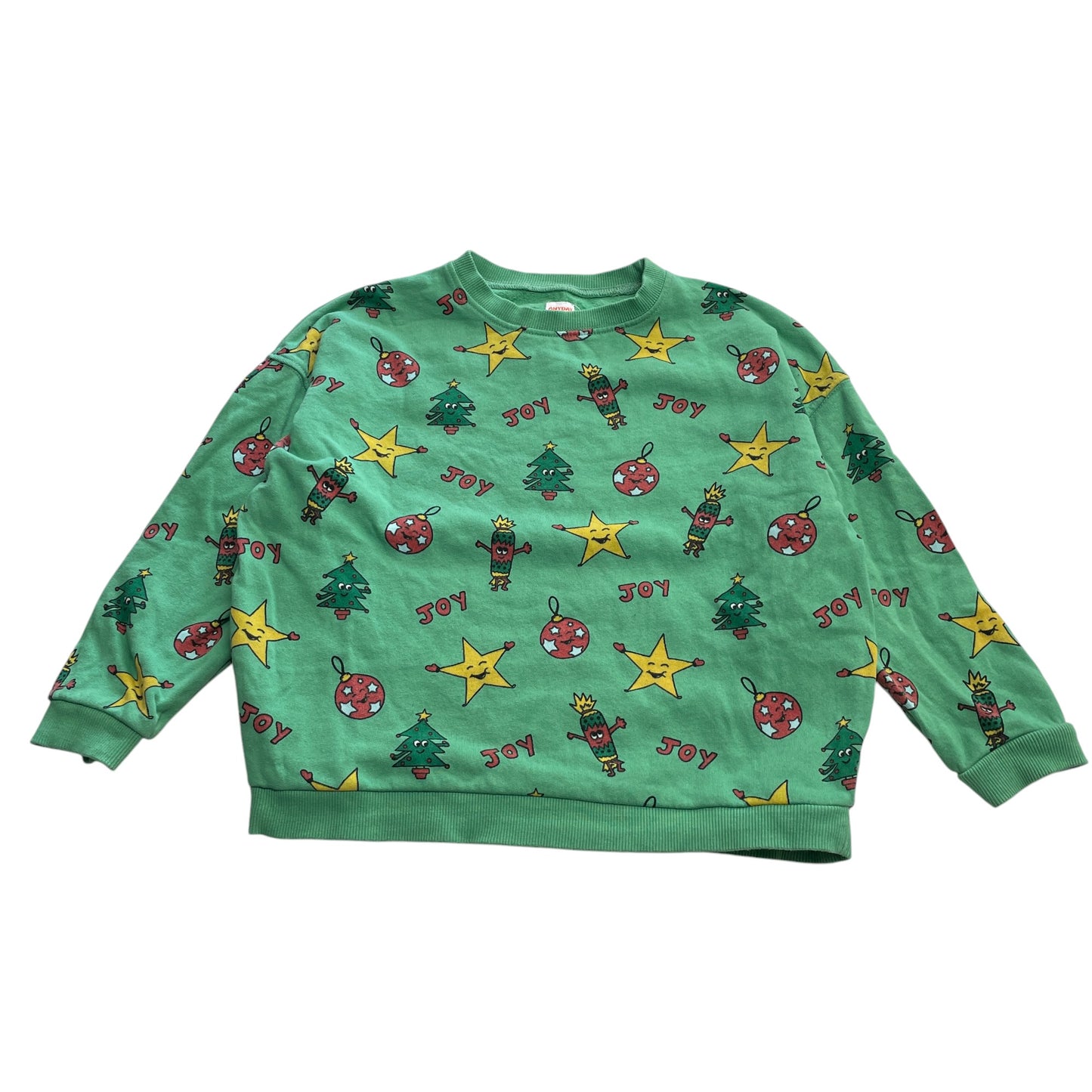 John Lewis festive sweater 6-7 years green fun Christmas printed jersey cotton