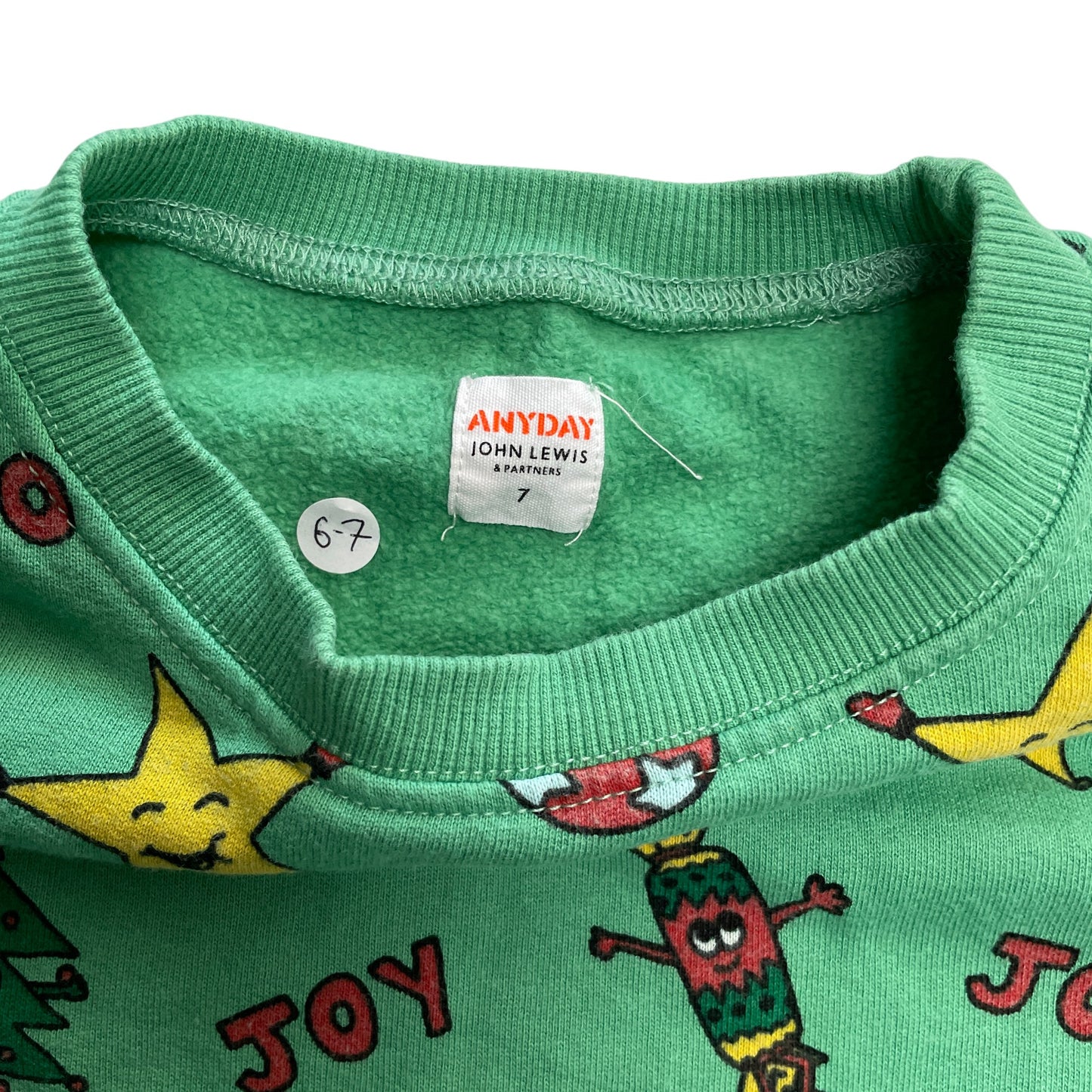 John Lewis festive sweater 6-7 years green fun Christmas printed jersey cotton