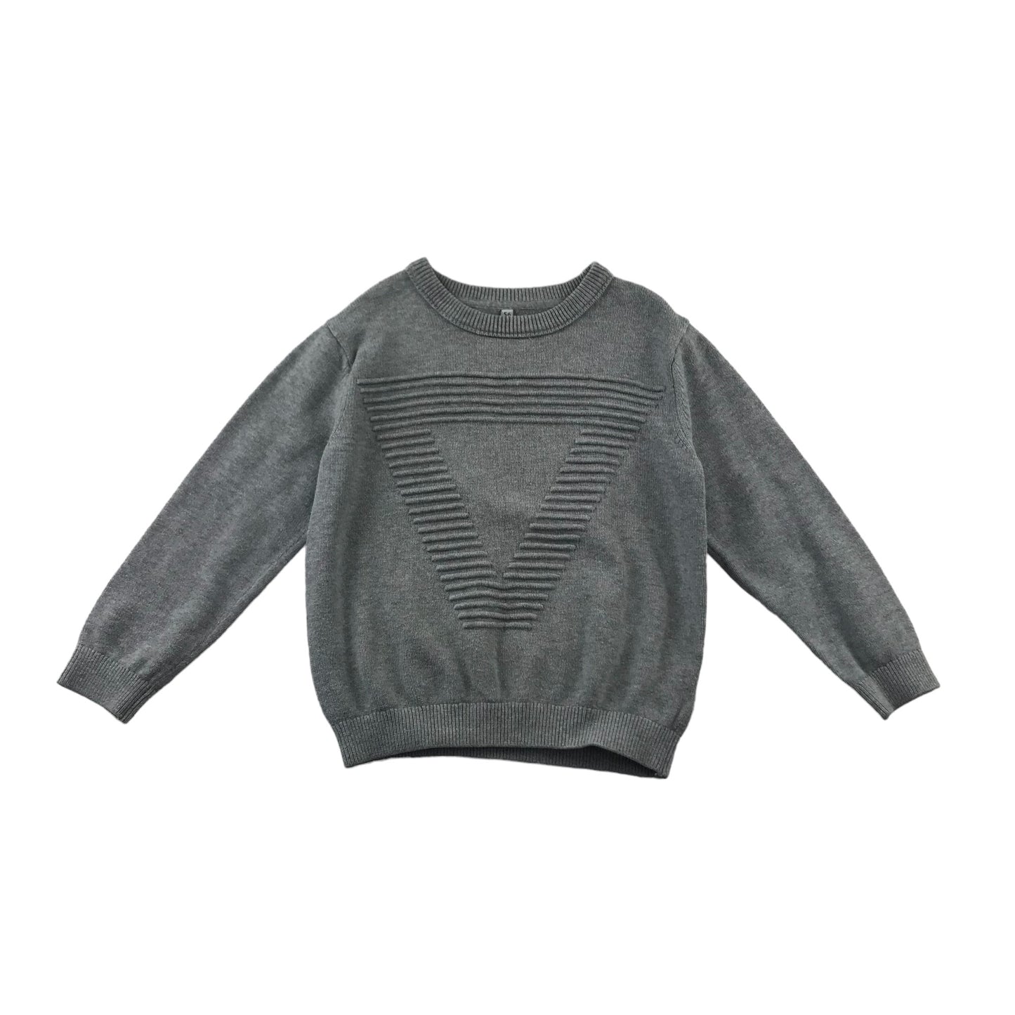 M&S Jumper Age 5 Grey Plain Stripy Triangle Cotton