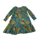 Frugi dress 5-6 years green floral print A-line tiered long sleeve