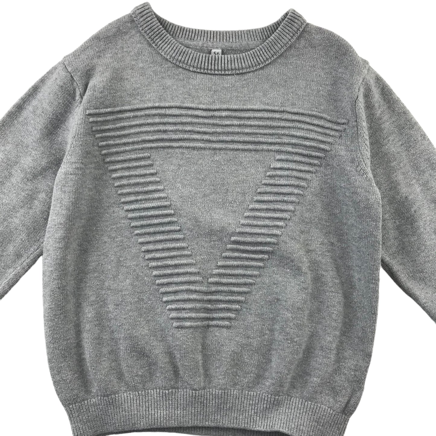 M&S Jumper Age 5 Grey Plain Stripy Triangle Cotton