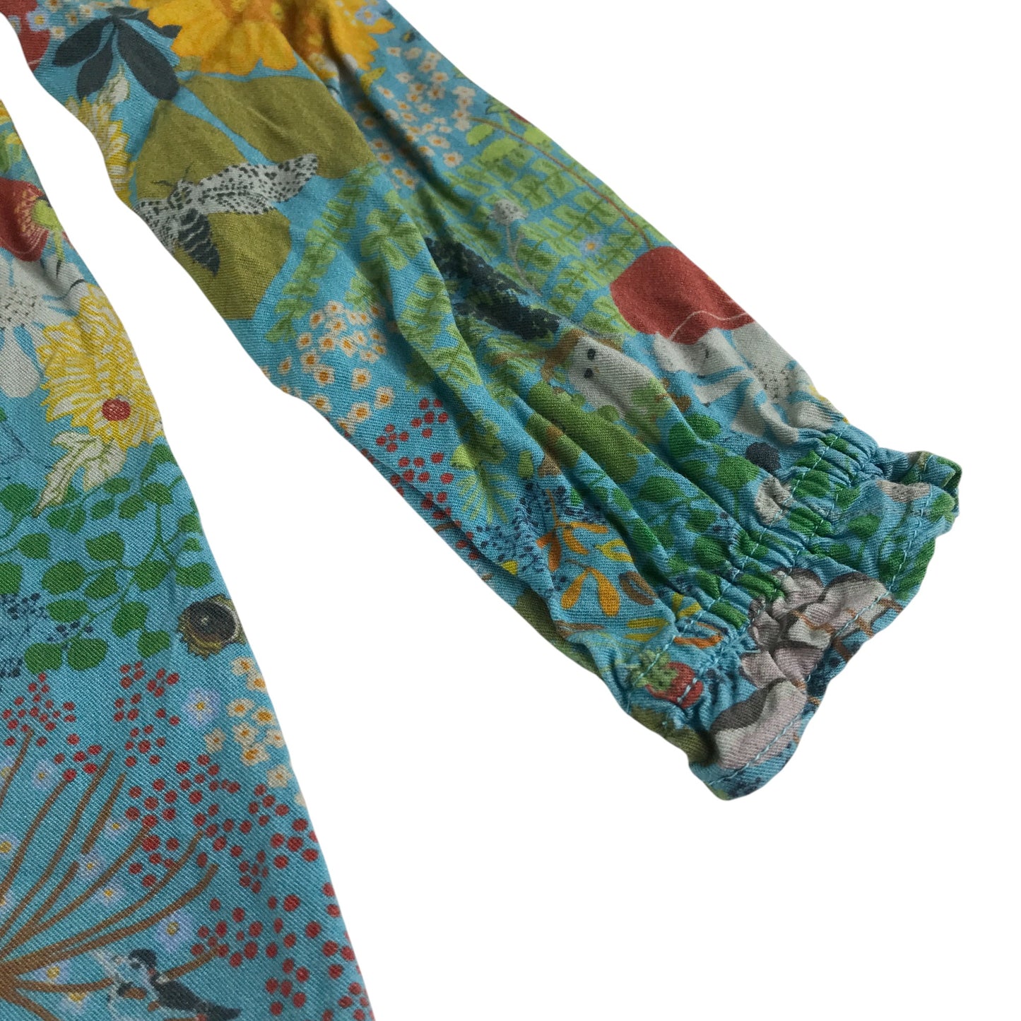 Frugi dress 5-6 years green floral print A-line tiered long sleeve