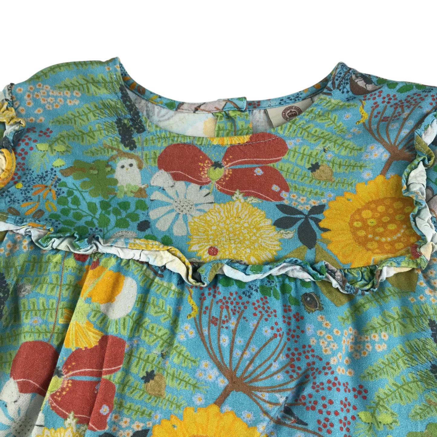 Frugi dress 5-6 years green floral print A-line tiered long sleeve