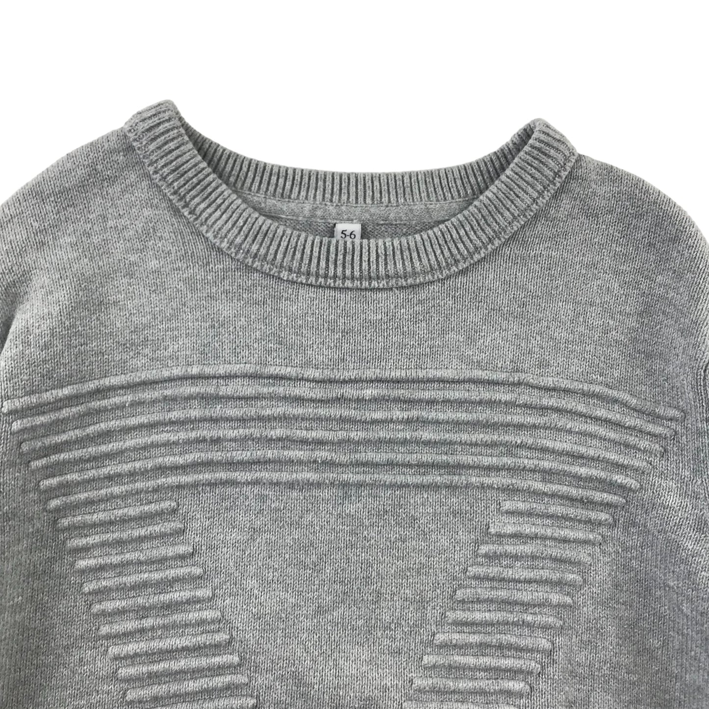 M&S Jumper Age 5 Grey Plain Stripy Triangle Cotton