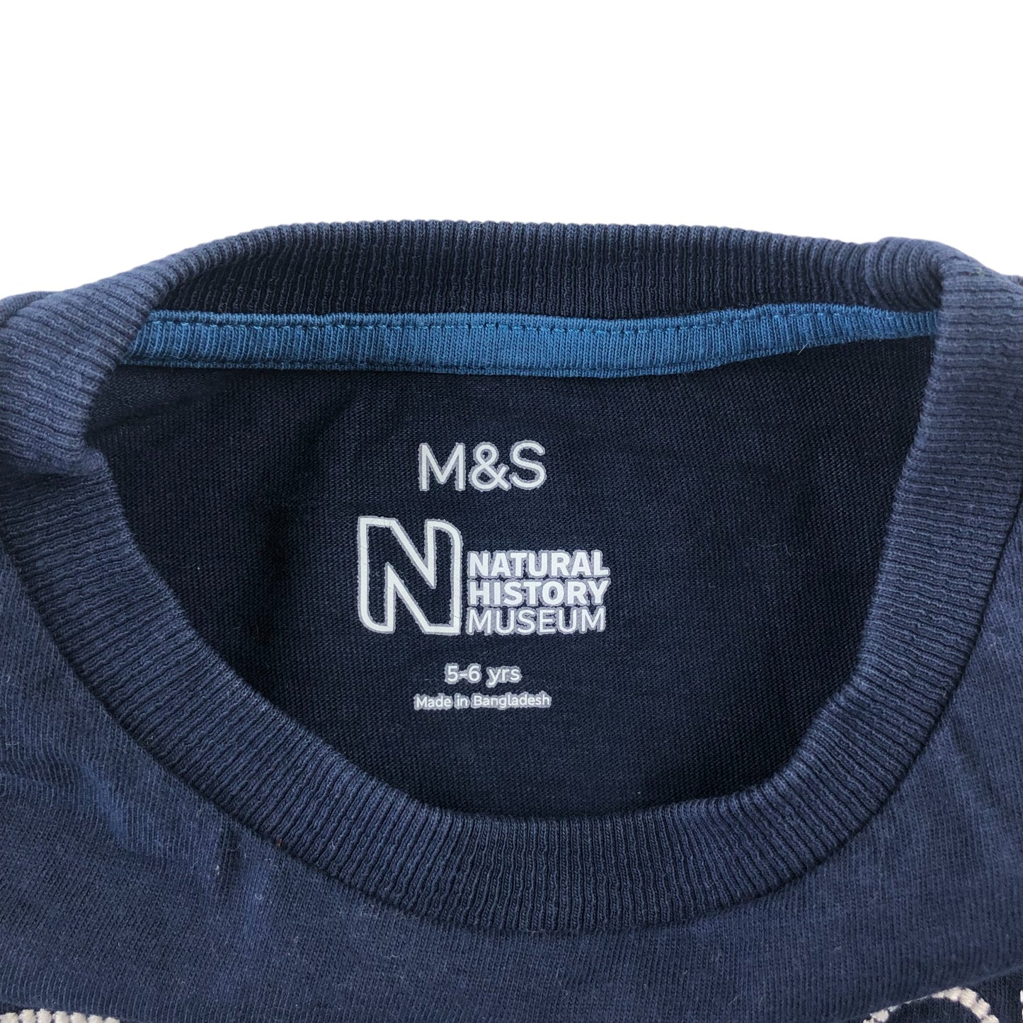 M&S t-shirt 5-6 years navy blue Diplodocus long sleeve cotton