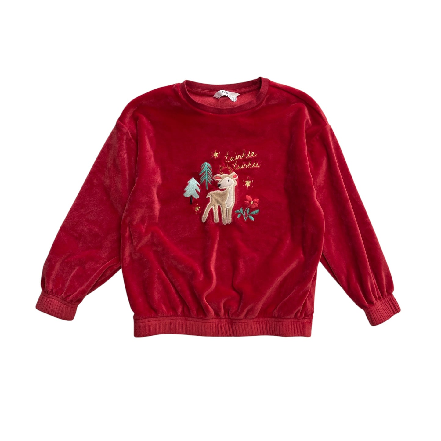 M&S festive jumper 6-7 years red Twinkle Twinkle deer loungewear top