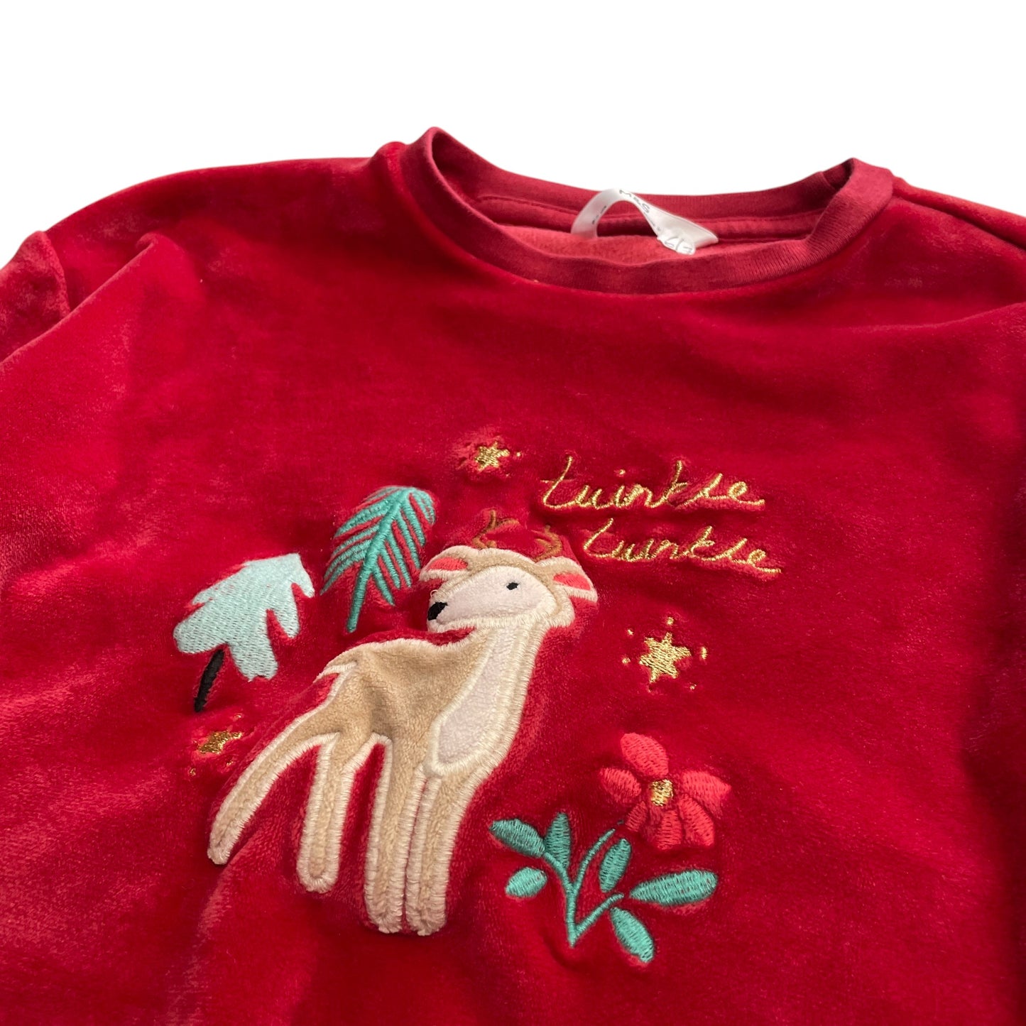 M&S festive jumper 6-7 years red Twinkle Twinkle deer loungewear top