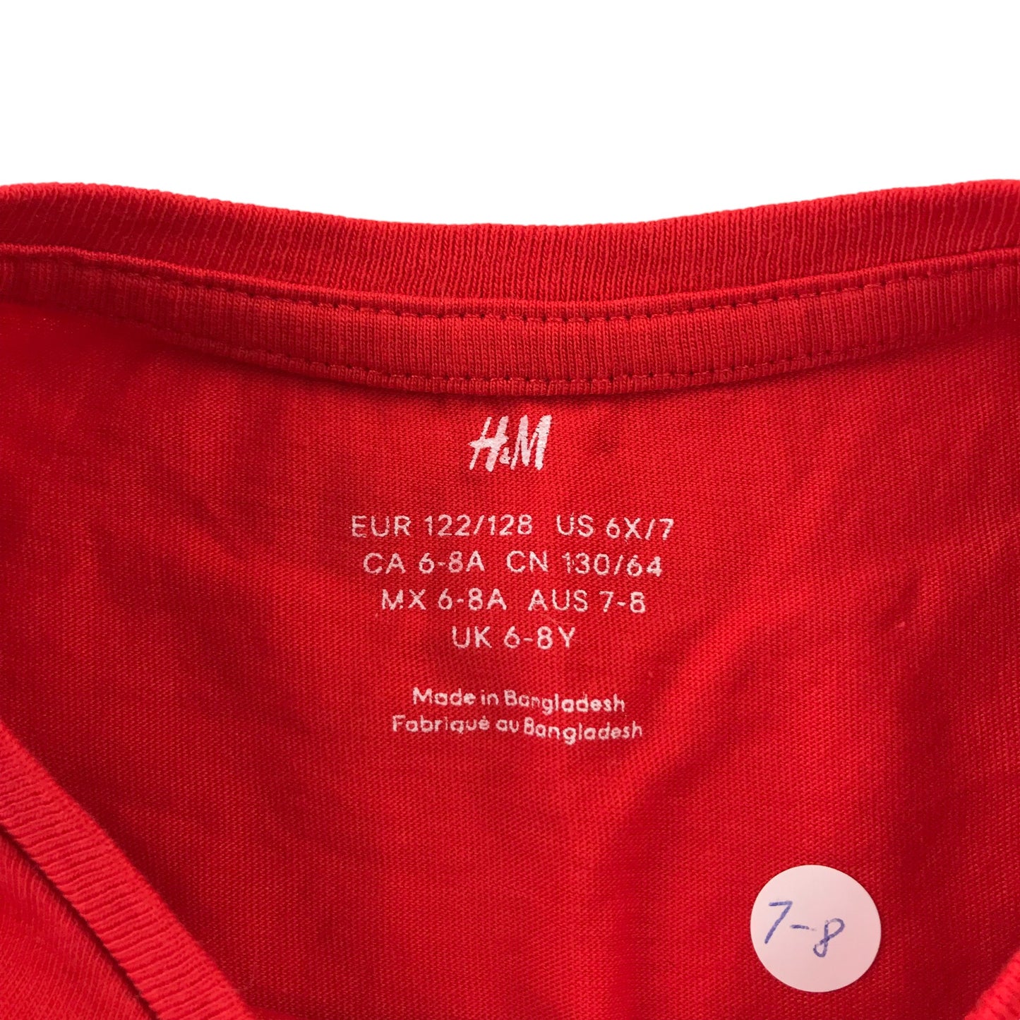 H&M t-shirt 7-8 years red long sleeve plain cotton