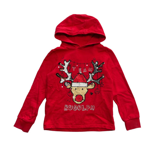 F&F festive hoodie 7-8 years red sequin Team Rudolph pullover cotton