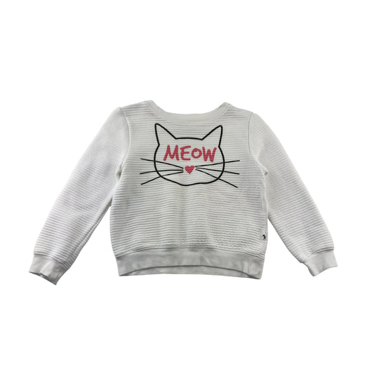 M&Co Sweater Age 5 White Cat Meow Face Stripy Texture Cotton