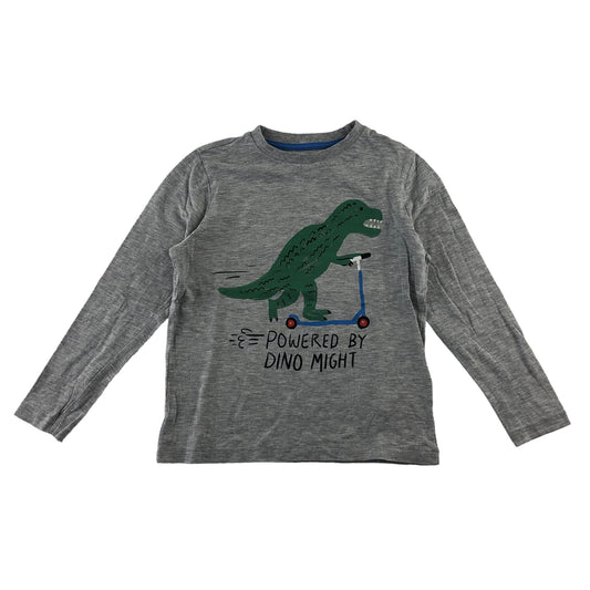 M&S t-shirt 5-6 years light grey scooter dinosaur long sleeve