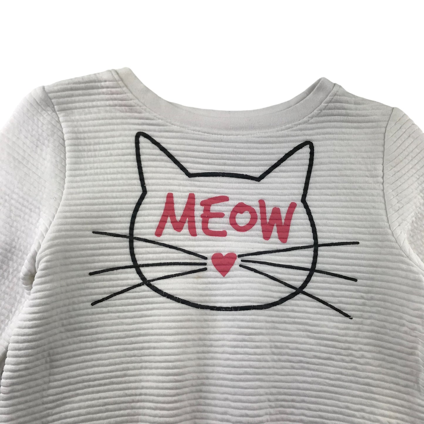 M&Co Sweater Age 5 White Cat Meow Face Stripy Texture Cotton