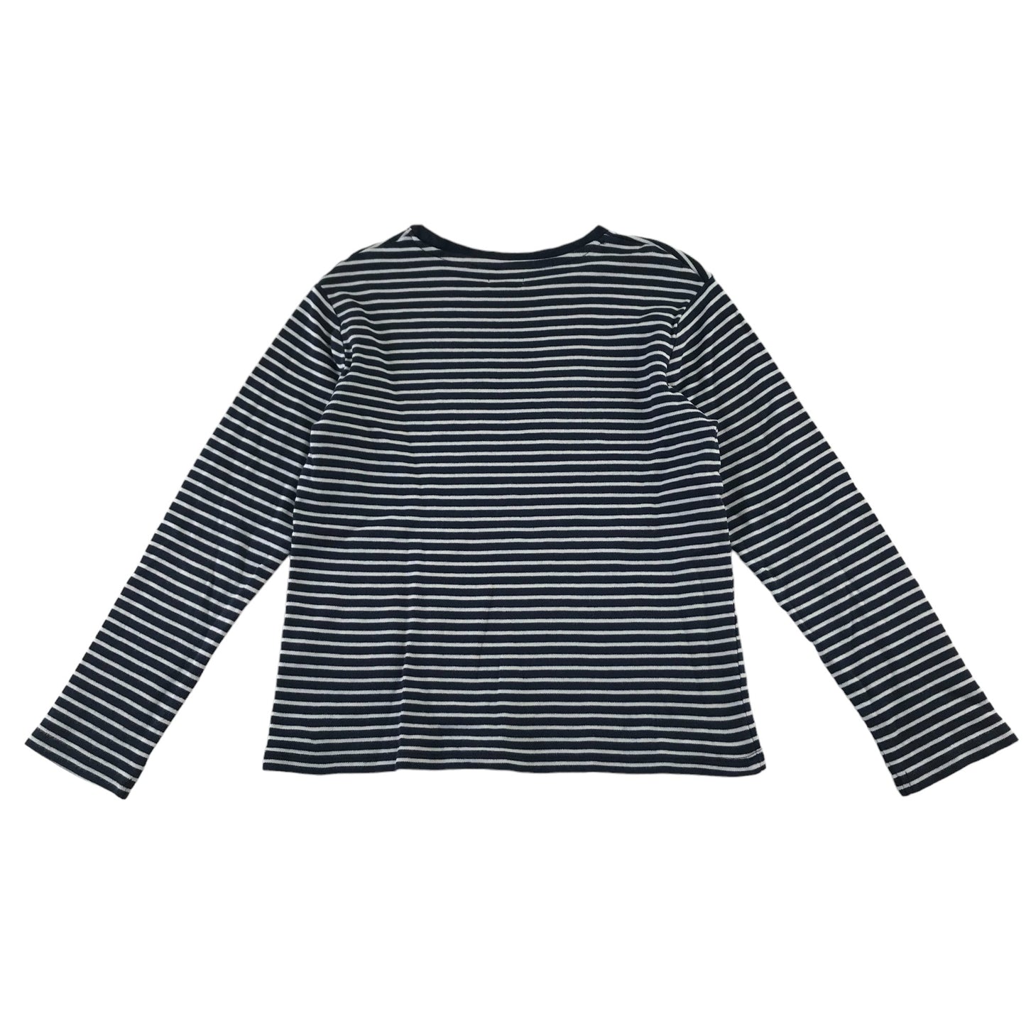 Next t-shirt 7-8 years navy and white stripy sequin unicorn long sleeve cotton