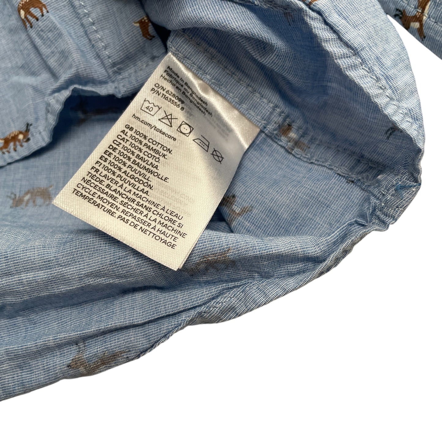 H&M shirt 7-8 years light blue reindeer print cotton
