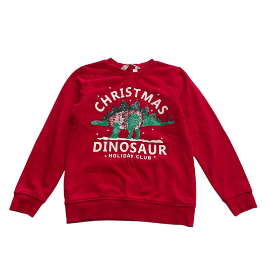 H&M festive sweater 7-8 years red Christmas Dinosaur sequin jersey pullover