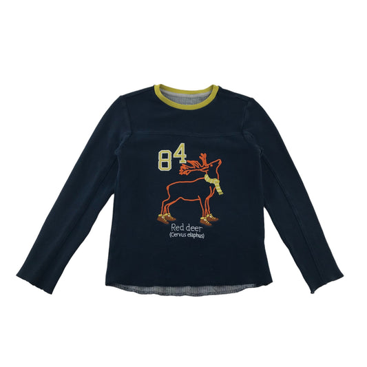 M&S T-shirt Age 6 Navy Blue Deer with Sneakers Light Jumper Cotton