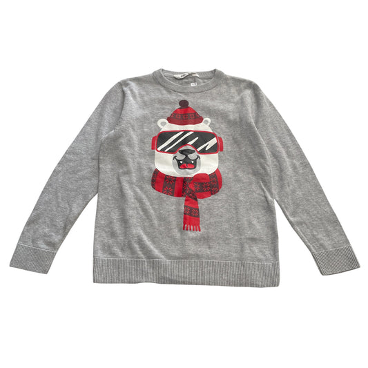 H&M festive jumper 7-8 years grey cool polar bear light cotton