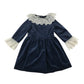 Fina Ejerique dress 7-8 years navy blue velvet style with lace collar and sleeve details