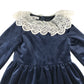 Fina Ejerique dress 7-8 years navy blue velvet style with lace collar and sleeve details