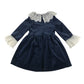Fina Ejerique dress 7-8 years navy blue velvet style with lace collar and sleeve details