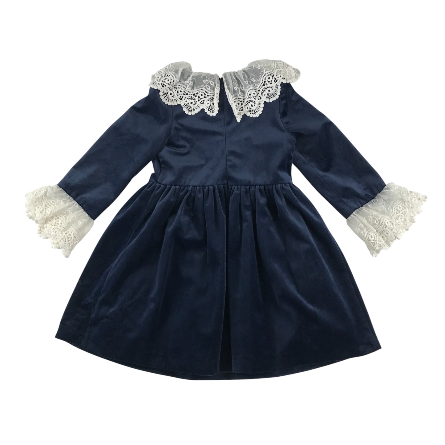 Fina Ejerique dress 7-8 years navy blue velvet style with lace collar and sleeve details