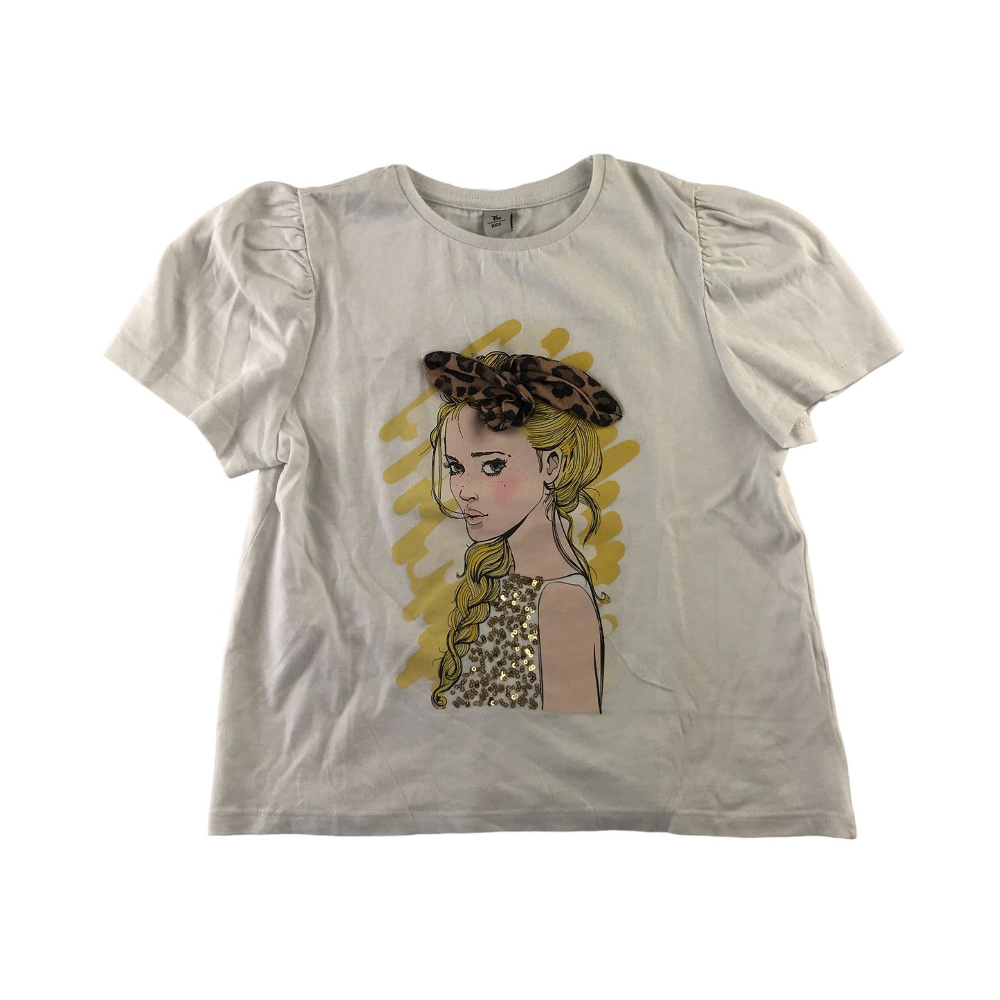 Tu t-shirt 8-9 years white girl print short sleeve cotton