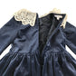 Fina Ejerique dress 7-8 years navy blue velvet style with lace collar and sleeve details