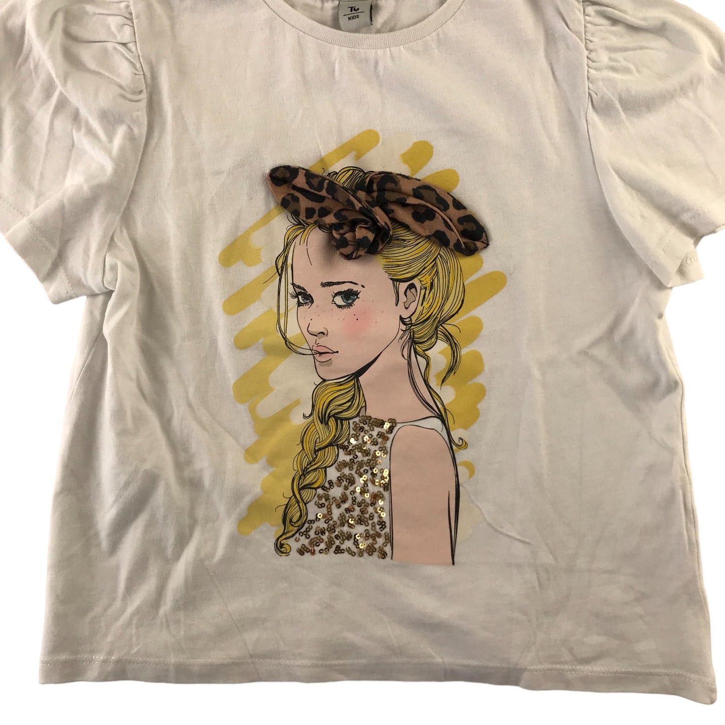 Tu t-shirt 8-9 years white girl print short sleeve cotton