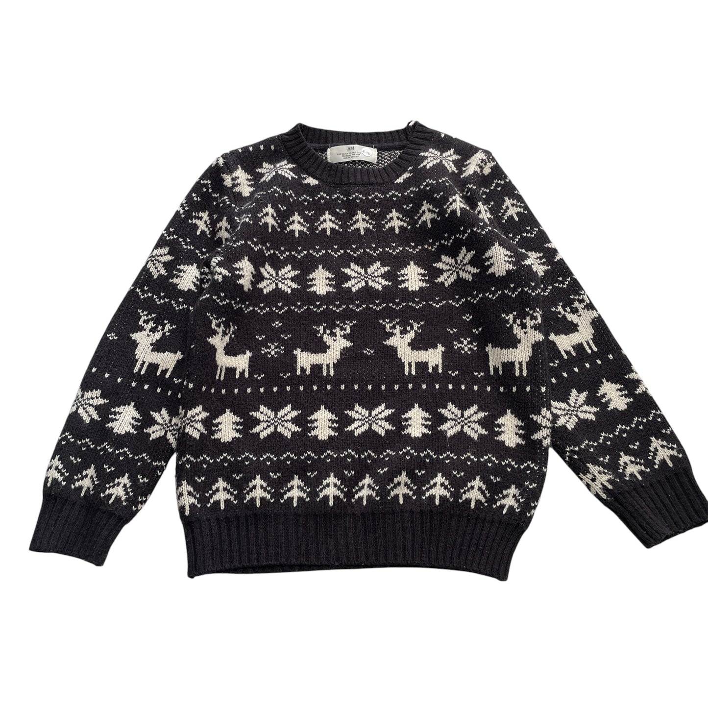 H&M festive jumper 7-8 years charcoal colour with wintery pattern
