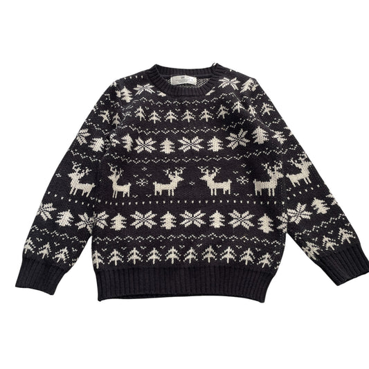 H&M festive jumper 7-8 years charcoal colour with wintery pattern
