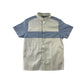 Next Shirt Age 5 White with Blue Sleeves Stripe Across Chest Short Sleeve Button Up Cotton