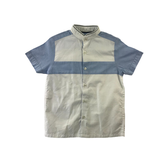 Next Shirt Age 5 White with Blue Sleeves Stripe Across Chest Short Sleeve Button Up Cotton