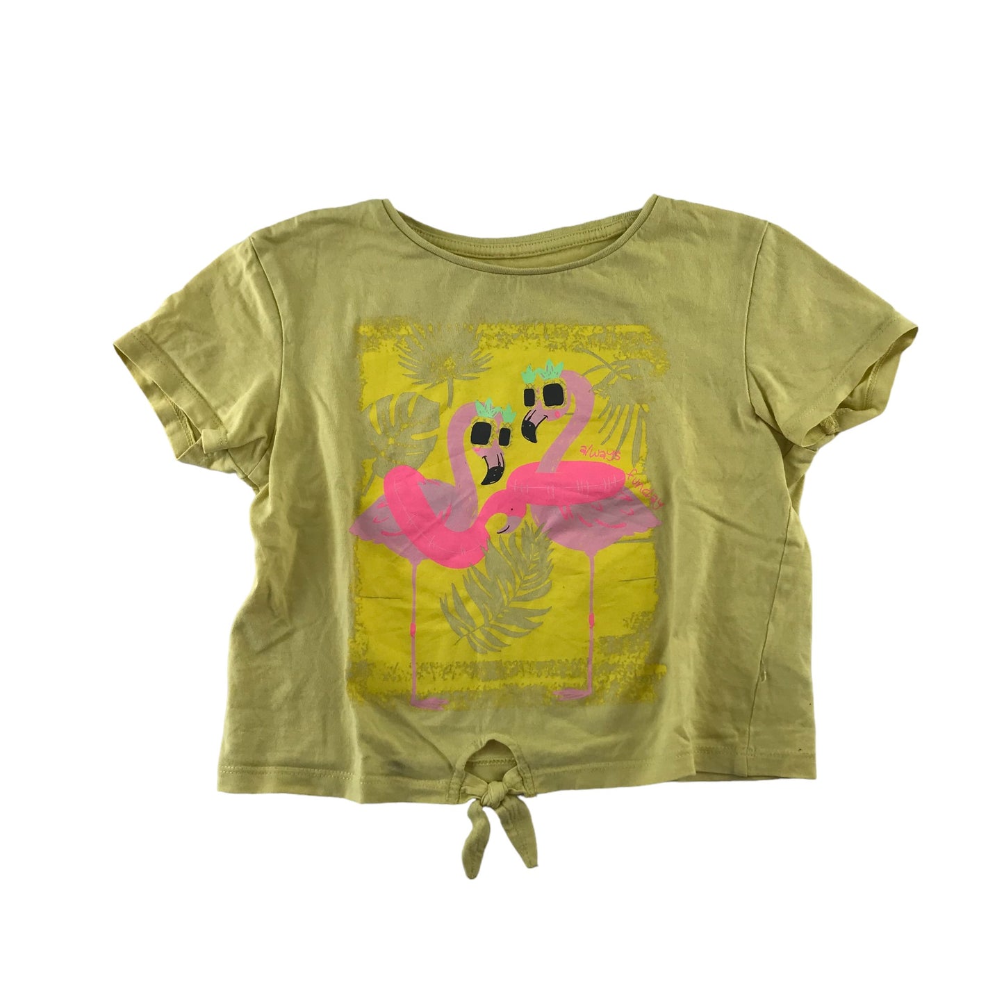 Dunnes Stores t-shirt 8-9 years yellow cropped flamingo cotton