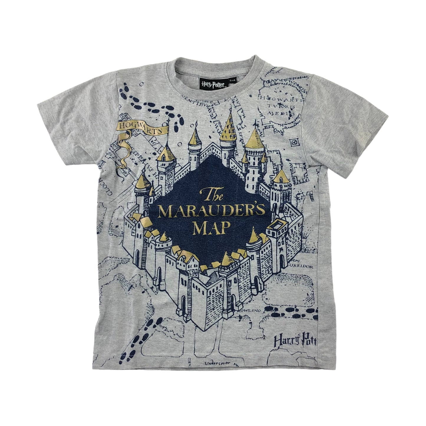 Harry Potter t-shirt 5-6 years grey and navy Marauders Map print short sleeve