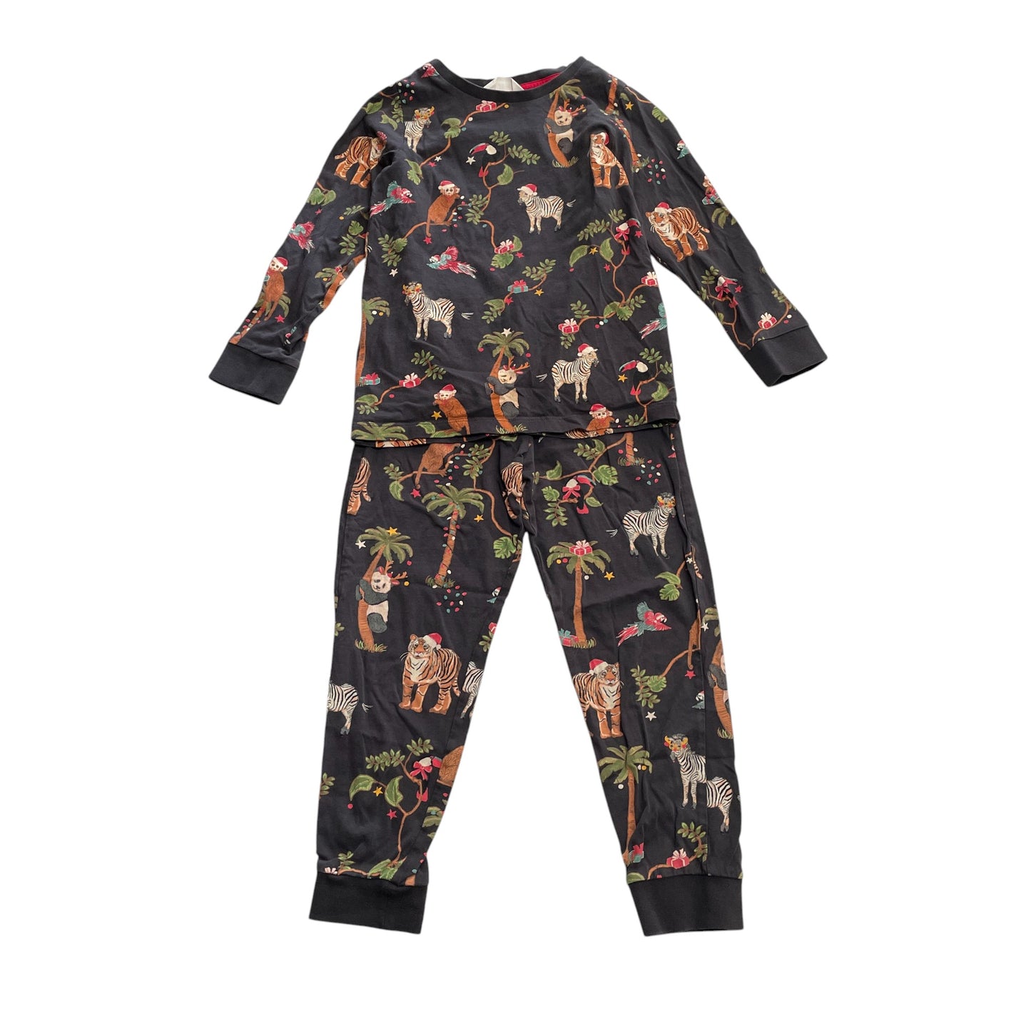 M&S festive pyjama set 7-8 years charcoal grey festive jungle animals