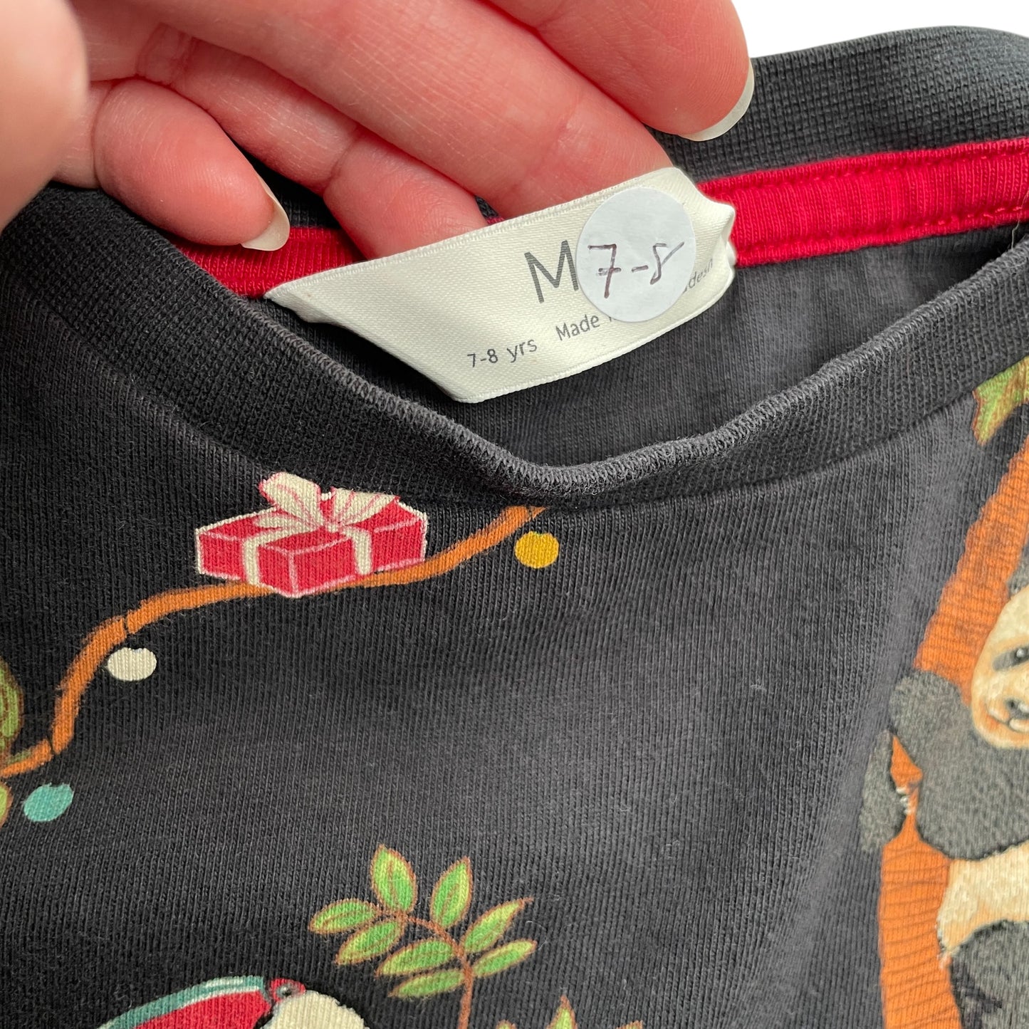 M&S festive pyjama set 7-8 years charcoal grey festive jungle animals