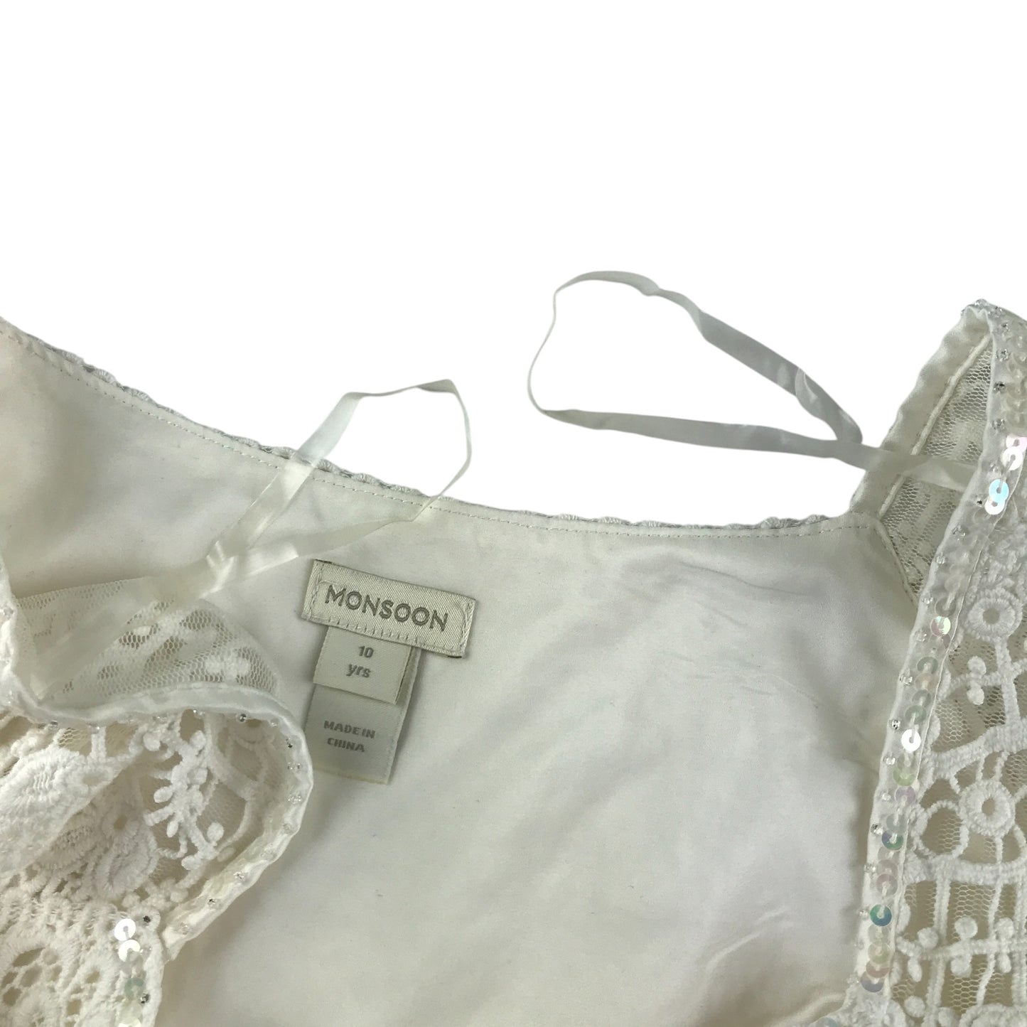 Monsoon dress 9-10 years white butterfly shoulders with lace chest pattern Communion & Flower Dress