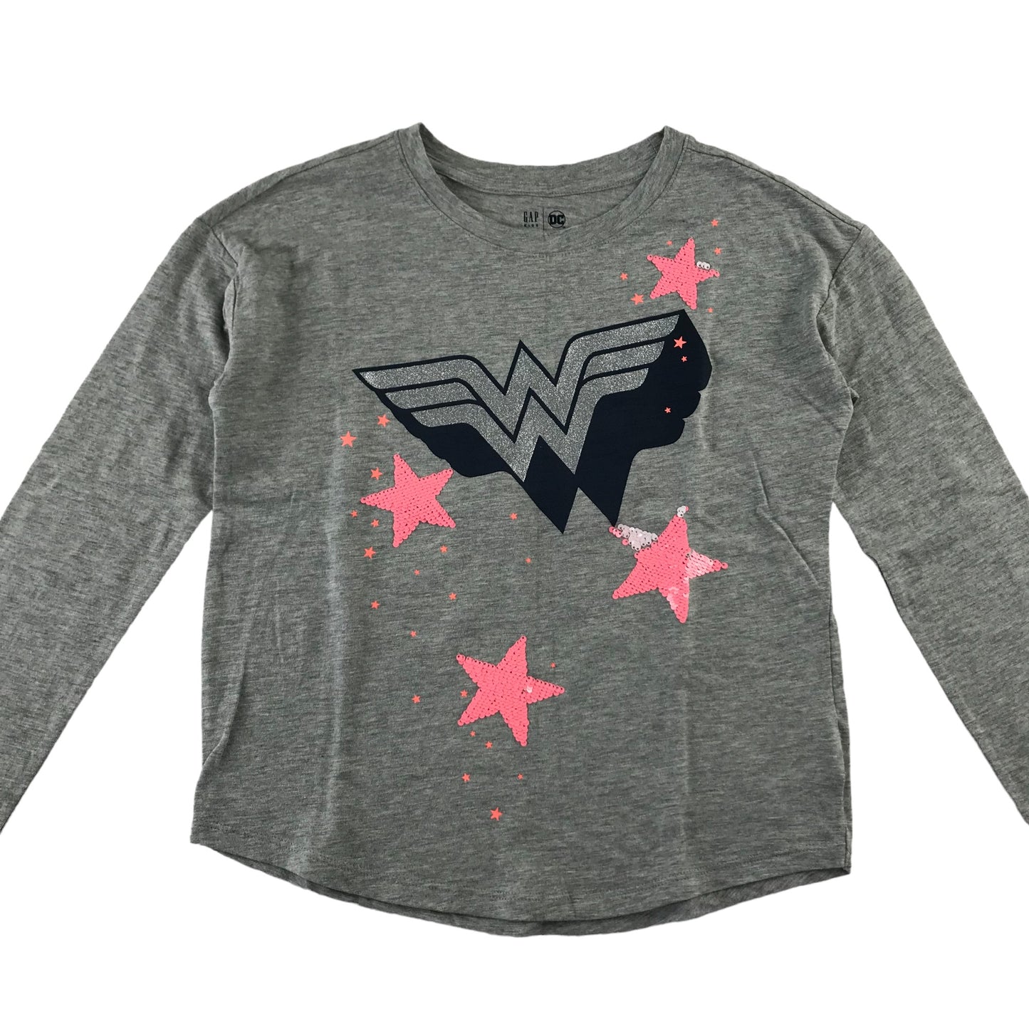 GAP t-shirt 8-9 years grey Wonder Woman logo DC Comics long sleeve cotton