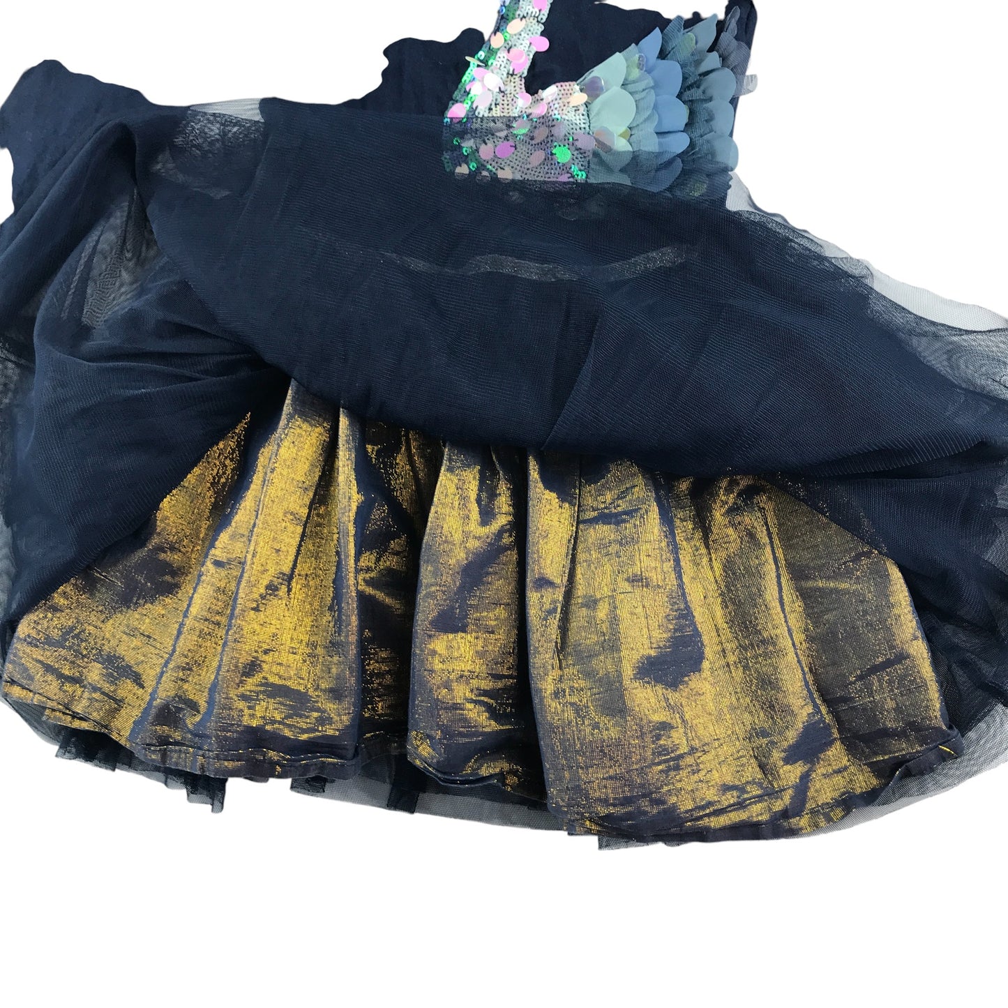 Monsoon dress 5-6 years navy sequin swan graphic with tulle glittery skirt