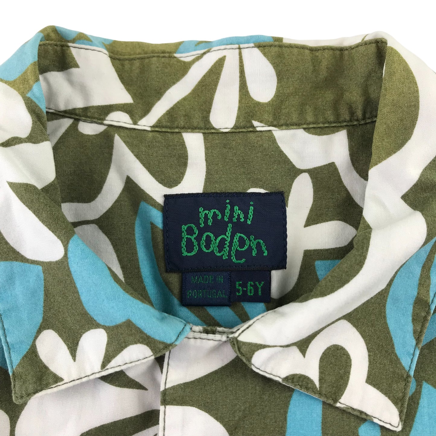 Mini Boden Shirt Age 5 Khaki Green Floral Print Short Sleeve Button Up Cotton
