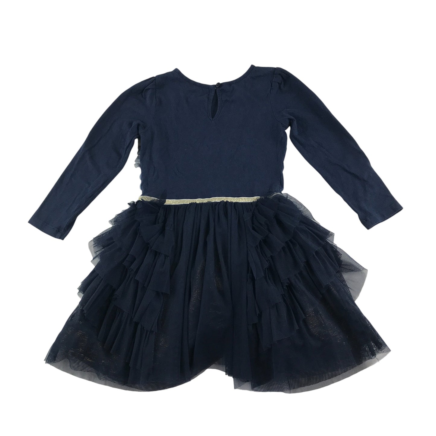 Monsoon dress 5-6 years navy sequin swan graphic with tulle glittery skirt