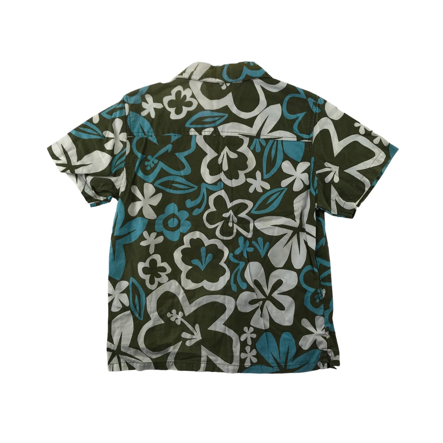 Mini Boden Shirt Age 5 Khaki Green Floral Print Short Sleeve Button Up Cotton